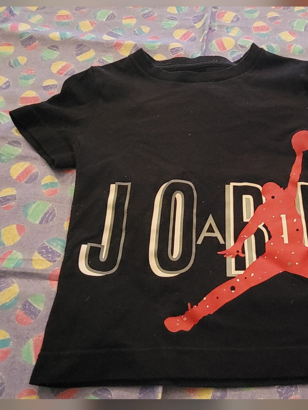 Jordan Boys 3T Black Tee with Red Jumpman and White Lettering